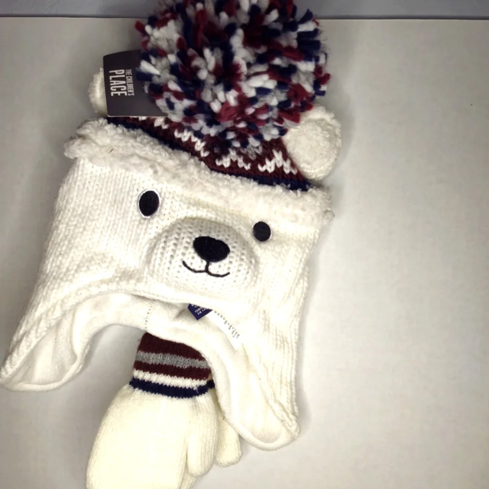 THE CHILDREN'S PLACE BEAR HAT AND MITTEN‎ SET NWT